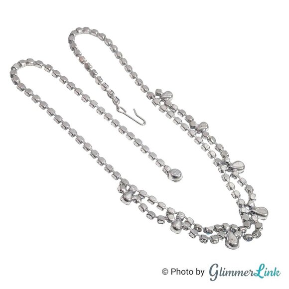 Vintage B David Scalloped Blue AB Rhinestone Mid Century Silver Tone Necklace - Picture 8 of 13